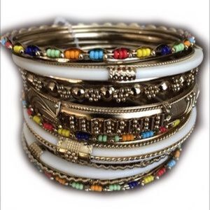 Antique Gold Tone Seed Bead Bangle Set